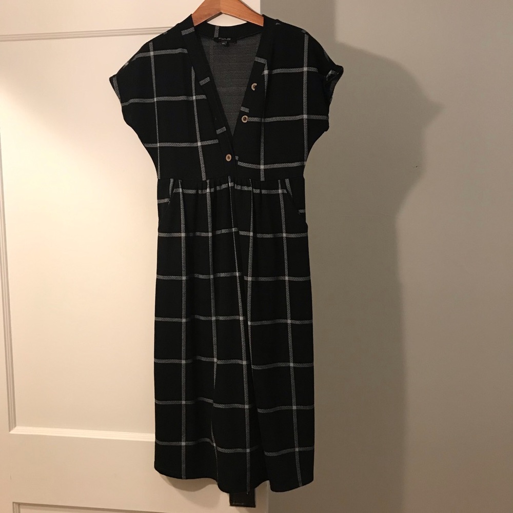 Roolee Black Plaid Midi-Dress